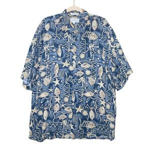 Vintage Mario Ferrari Men's Blue Rayon Short Sleeve Beach Hawaiian Shirt Size XL